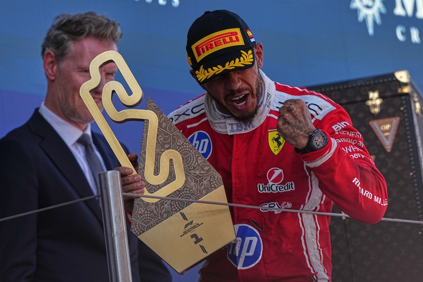 Hamilton celebrates 1st victory with Ferrari after winning Barcelona GP as Antonelli breaks down | iNFOnews.ca