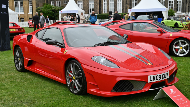 A red Ferrari 430 Scuderia on display