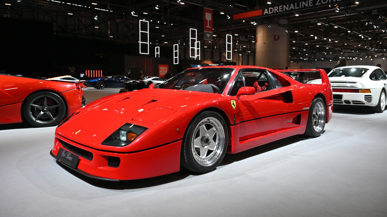 A red Ferrari F40 on display
