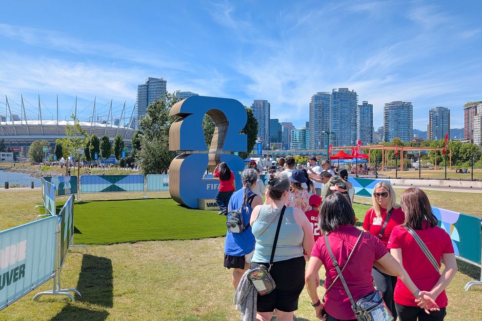 fifa world cup logo sculpture creekside park bc place stadium june 13 2026