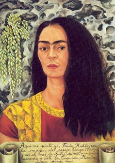 Portrait of Kahlo with loose hair.