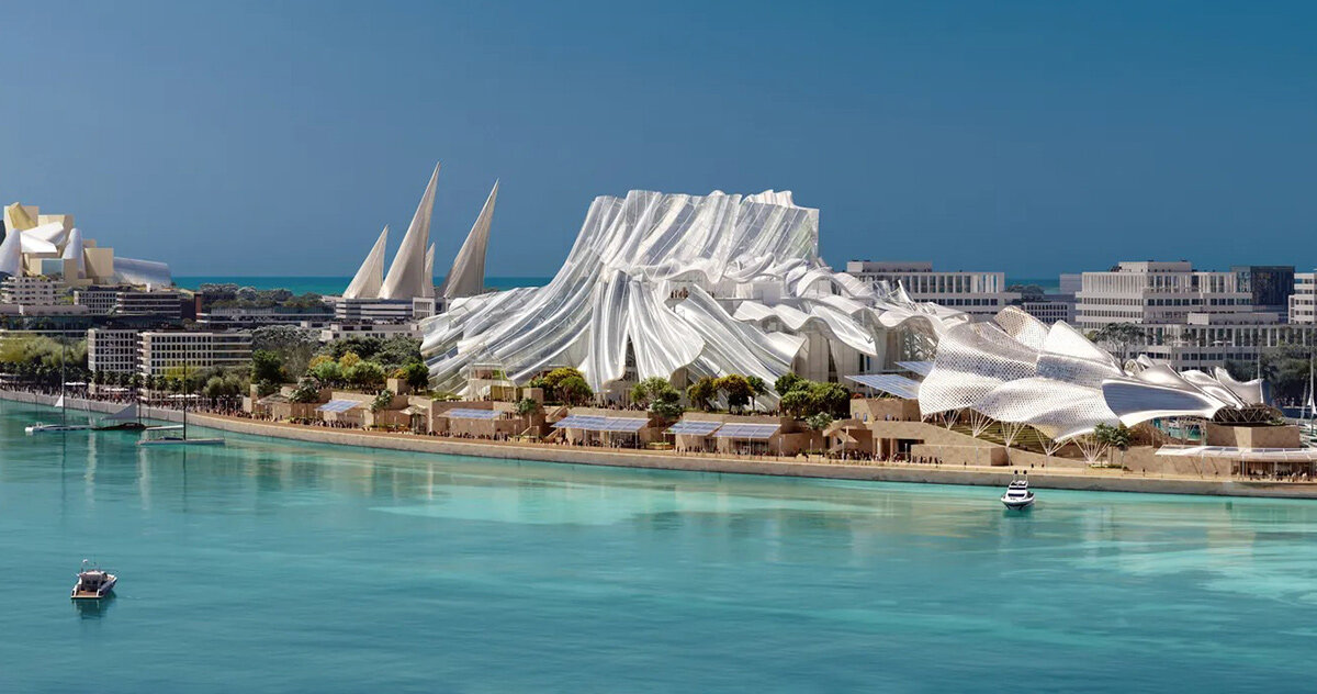 gehry partners' billowing performing arts center to neighbor guggenheim abu dhabi