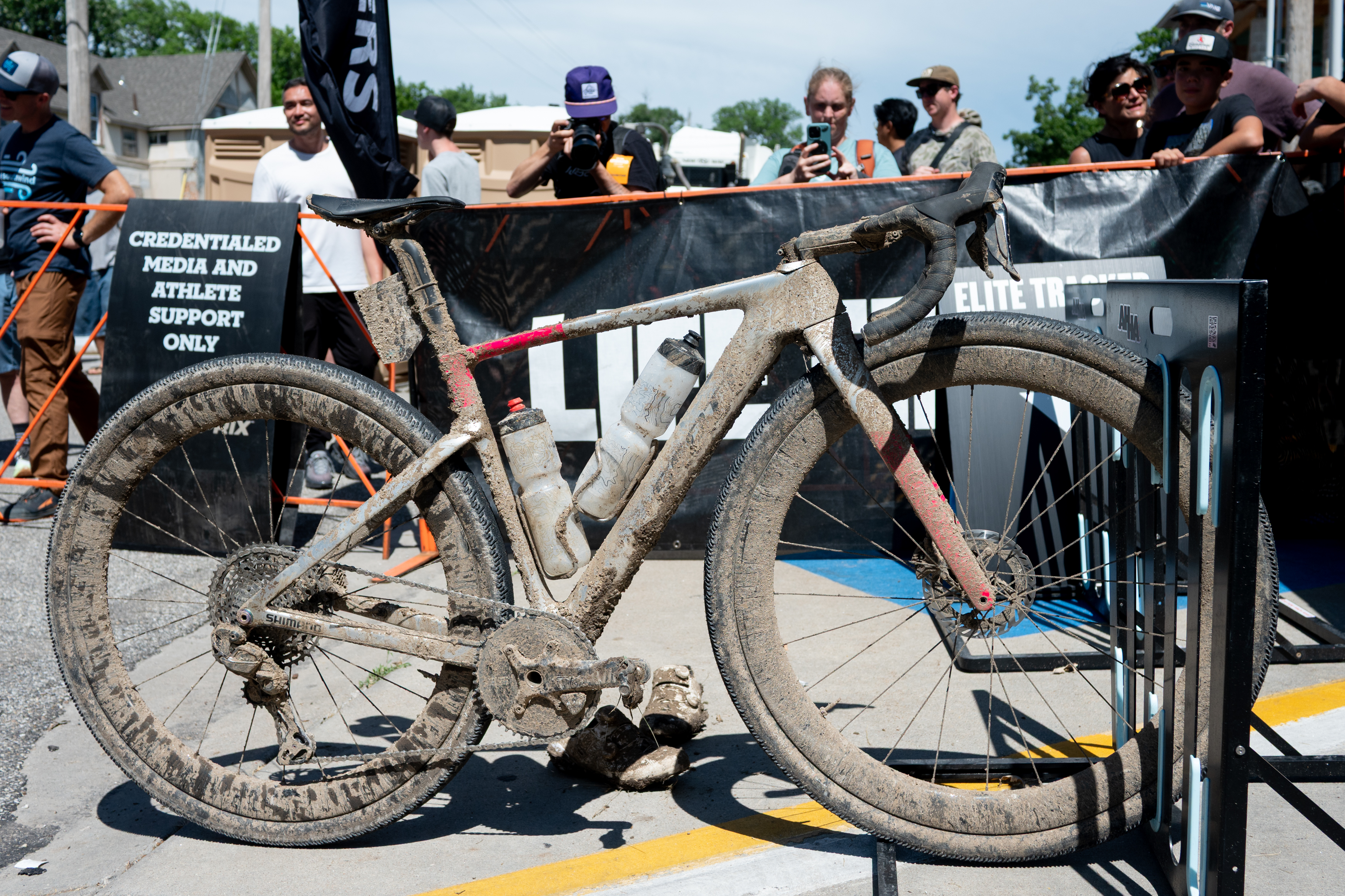 Photos of the bikes from the finish line of Unbound Gravel 2026
