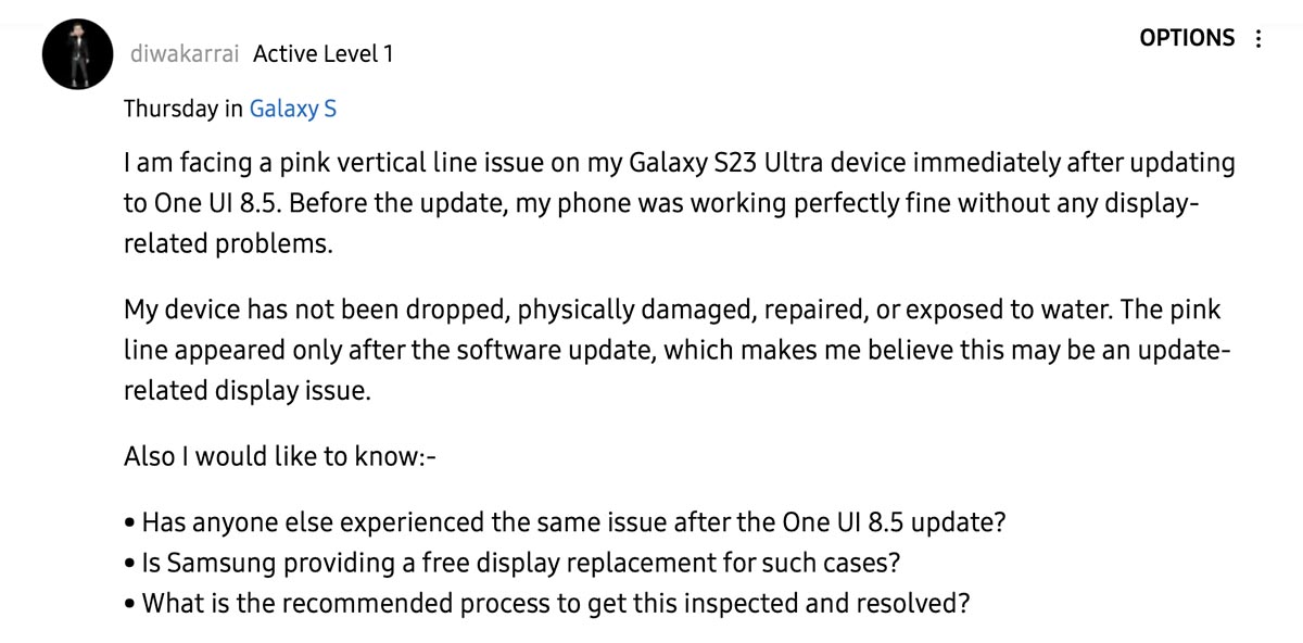 galaxy s23 green line issue one ui 8.5 update image3 galaxy s23 green line issue one ui 8.5 update image3