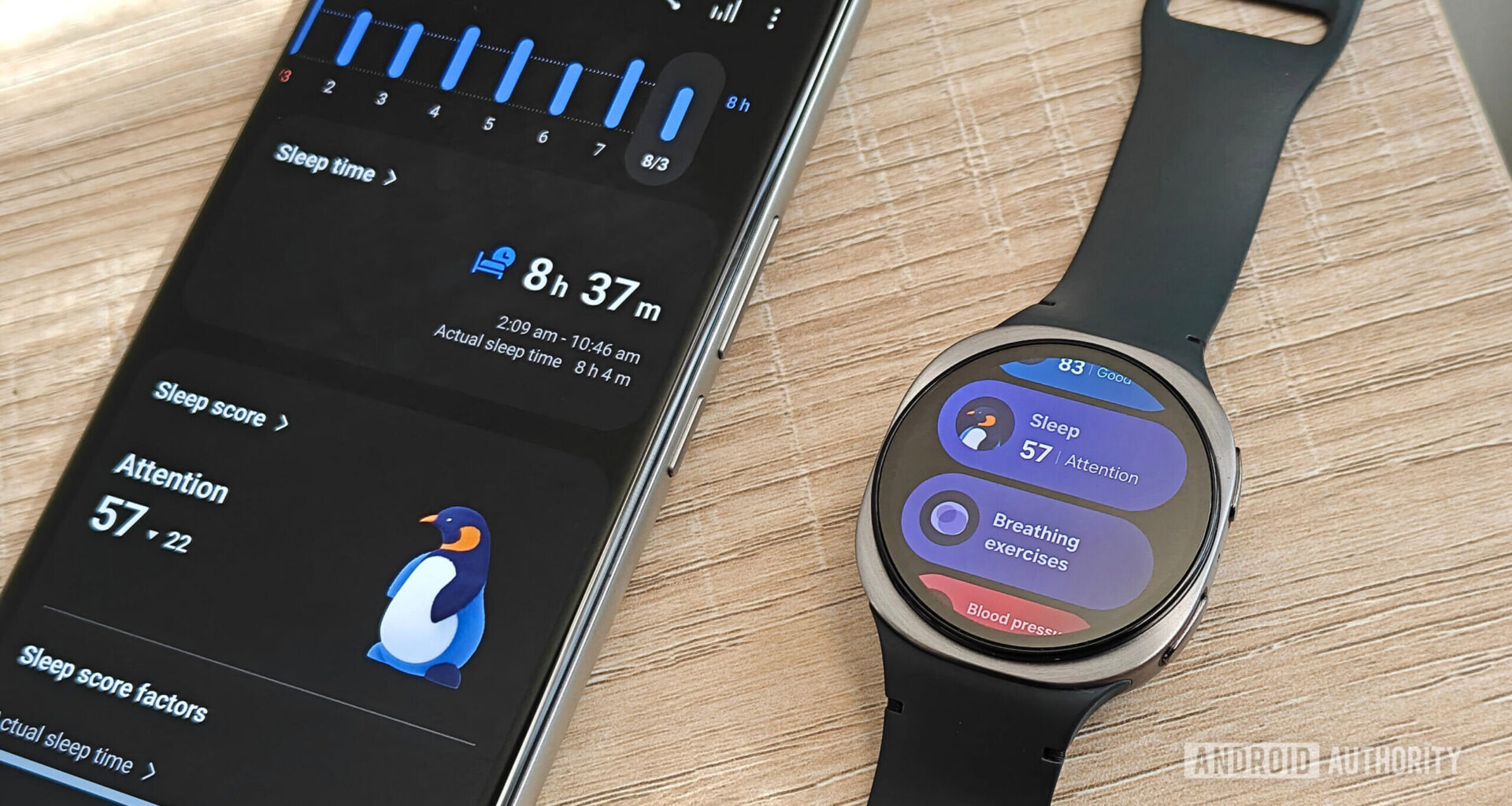 galaxy watch 8 next to a smartphone with sleep data