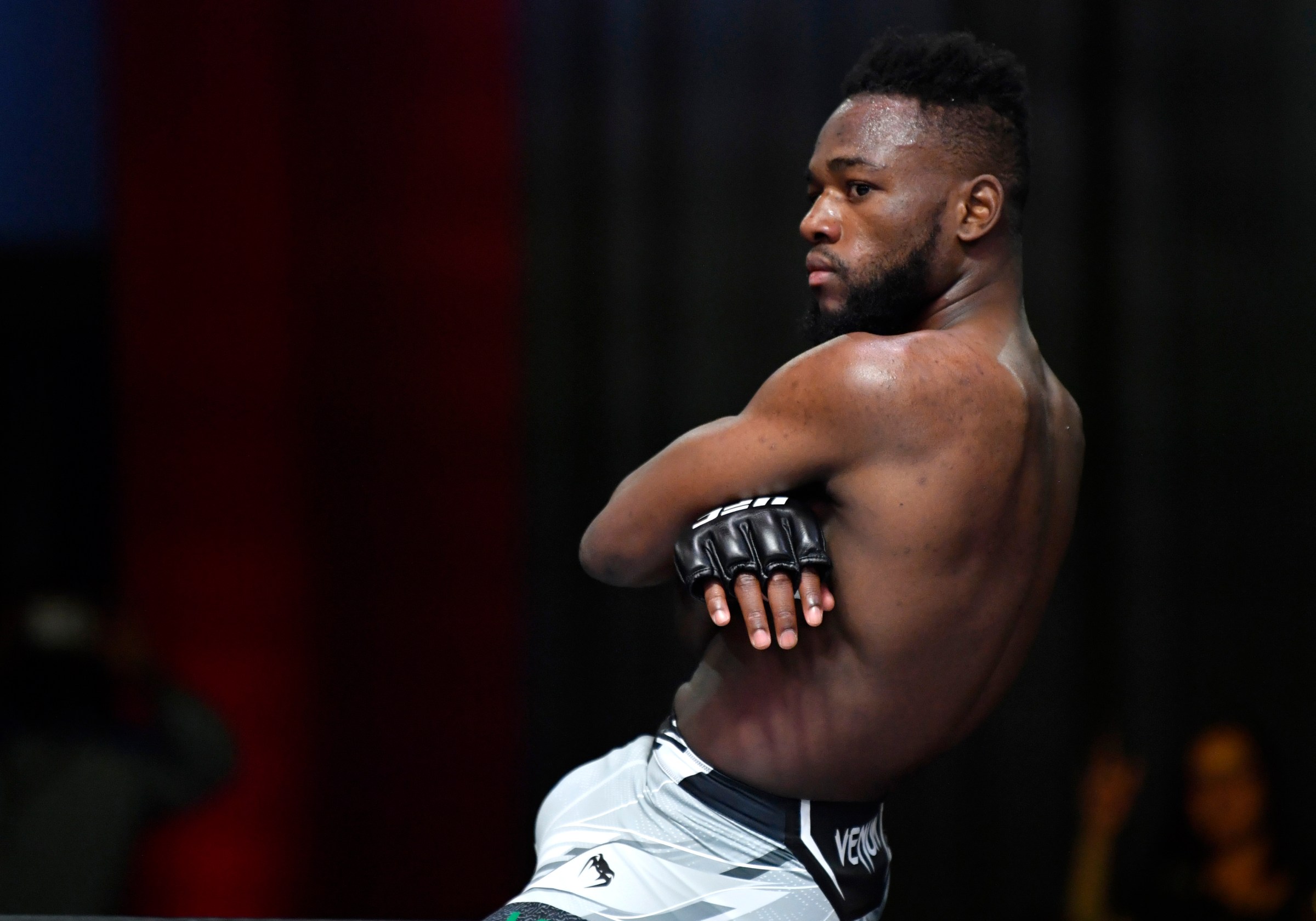LAS VEGAS, NEVADA - DECEMBER 04: Manel Kape of Angola reacts after his knockout victory over Zhalgas Zhumagulov of Kazakhstan in their flyweight fight during the UFC Fight Night event at UFC APEX on December 04, 2021 in Las Vegas, Nevada. (Photo by Jeff Bottari/Zuffa LLC)