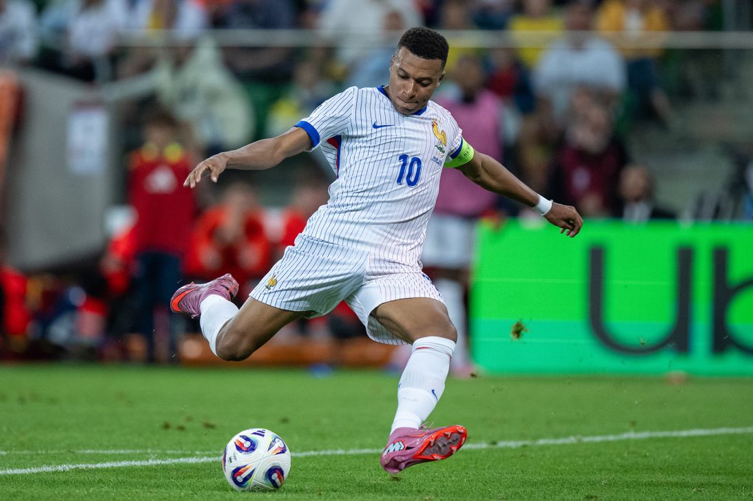 Kylian Mbappe of France scoring a goal during the FIFA World Cup 2026 qualifier match between Ukraine and France at Tarczynski Arena on September 5, 2025.
