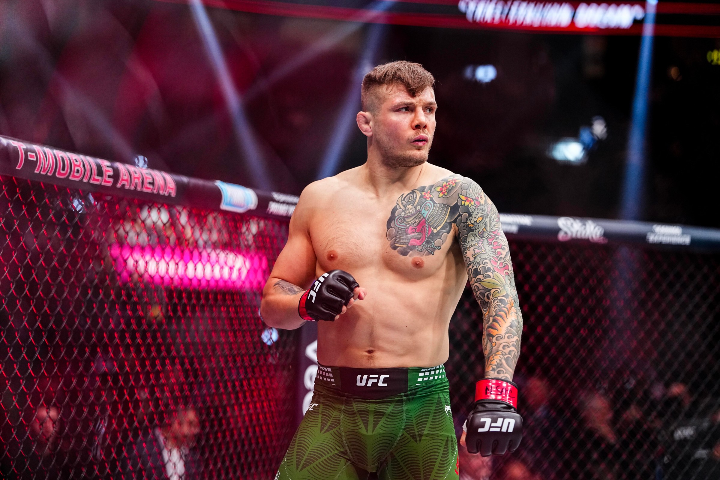 LAS VEGAS, NEVADA - DECEMBER 06: Marvin Vettori of Italy enters the Octagon in a lightweight fight during the UFC 323 event at T-Mobile Arena on December 06, 2025 in Las Vegas, Nevada. (Photo by Chris Unger/Zuffa LLC)