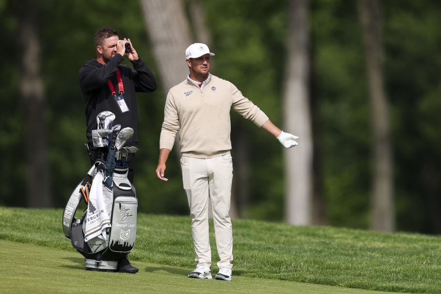 Bryson DeChambeau during a practice round prior to the PGA Championship at Aronimink Golf Club on May 11, 2026 in Newtown, Pennsylvania.
