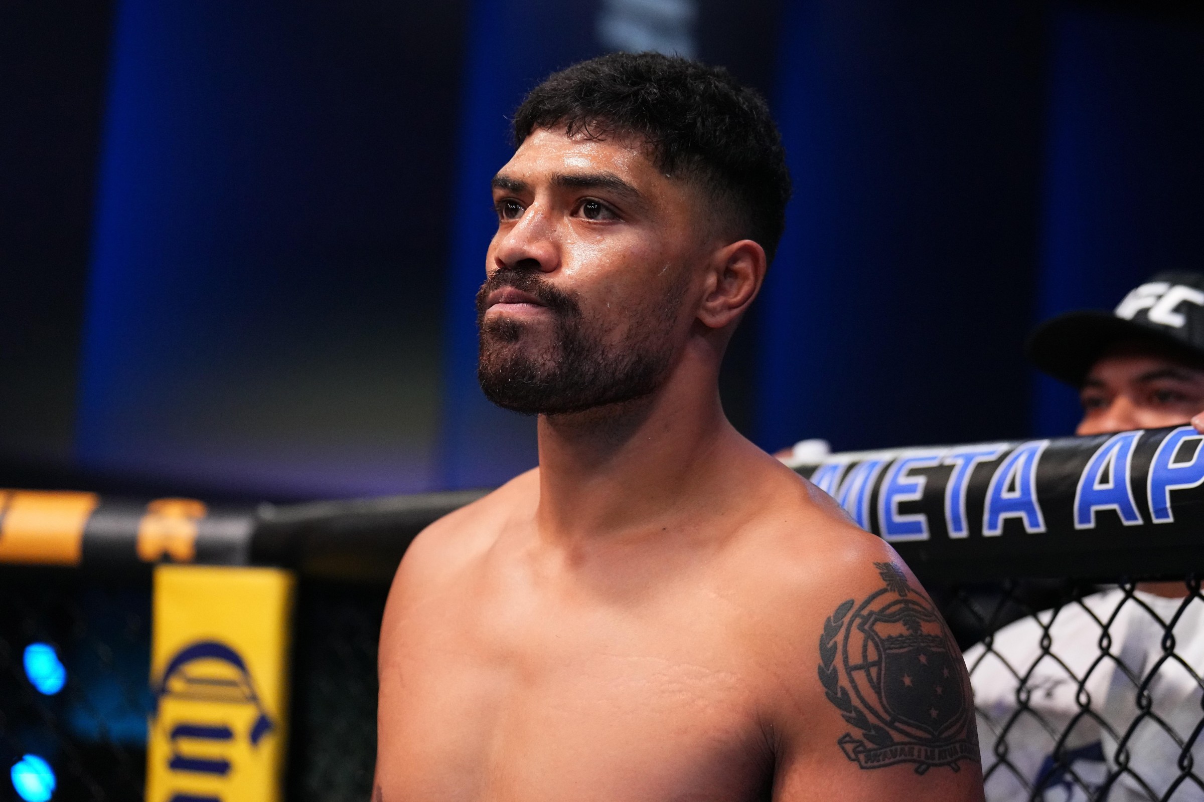 LAS VEGAS, NEVADA - JUNE 06: Junior Tafa of Australia stands in his corner prior to facing Iwo Baraniewski of Poland in a light heavyweight fight during the UFC Fight Night event at Meta APEX on June 06, 2026 in Las Vegas, Nevada. (Photo by Chris Unger/Zuffa LLC)