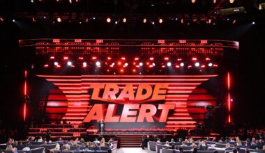 A general view of the stage during Day 1 of the 2026 NHL Draft.