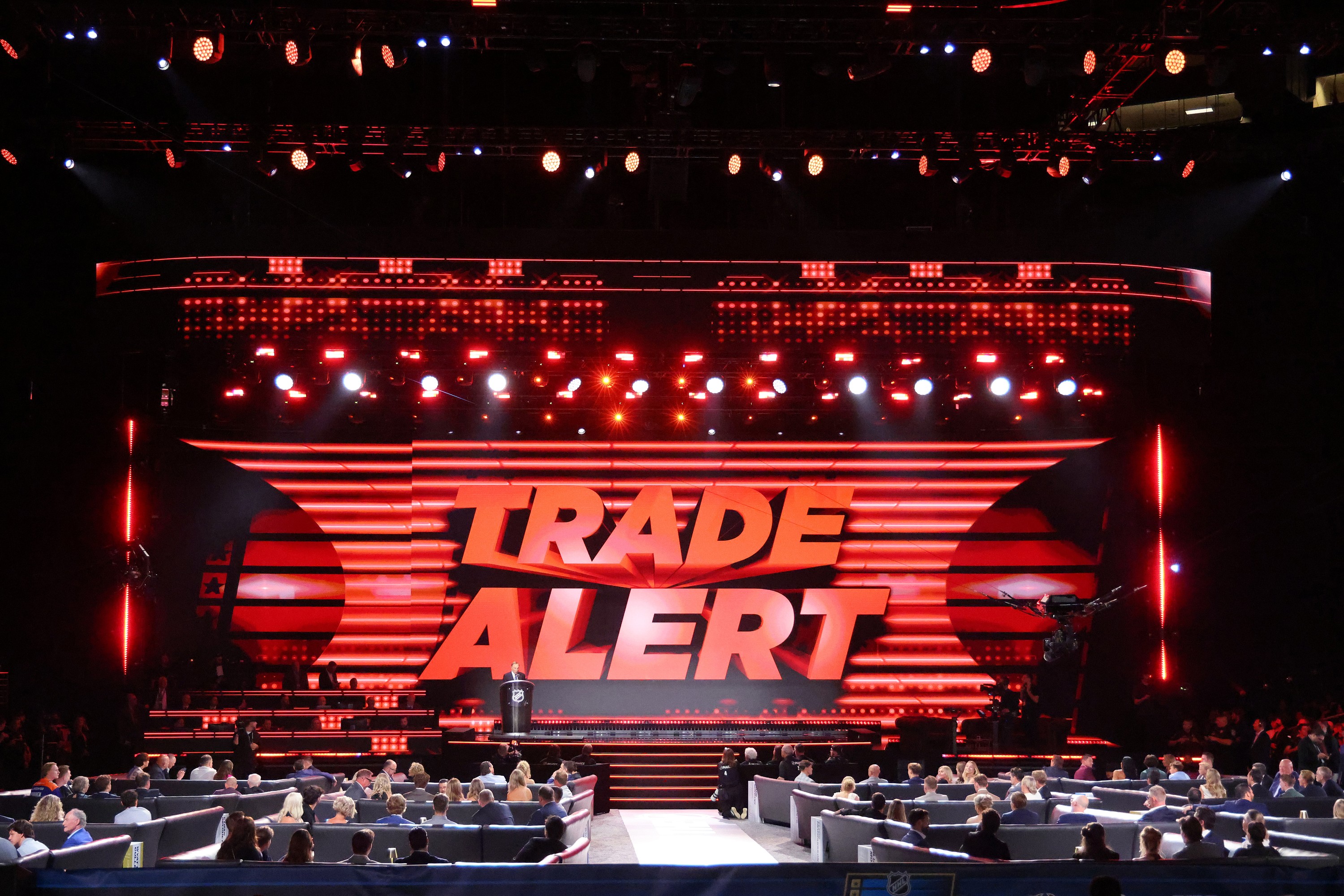 A general view of the stage during Day 1 of the 2026 NHL Draft.