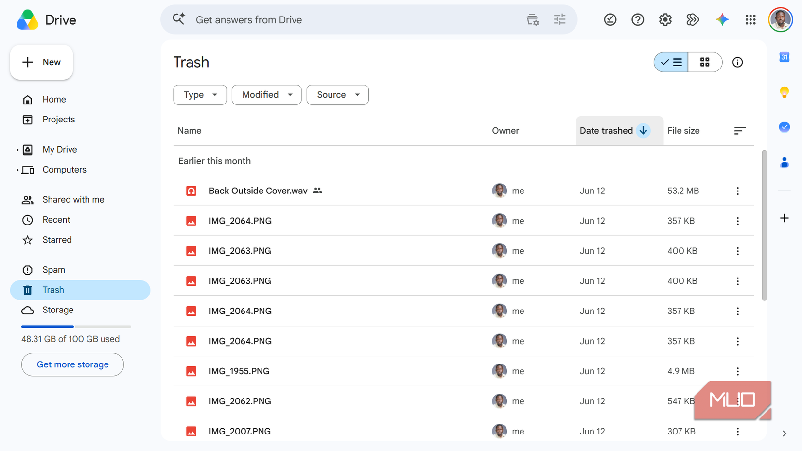 Google Drive Trash File List