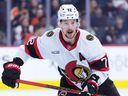 Thomas Chabot, seen in a file photo, left the game against the New York Rangers with what appeared to be a right wrist injury.