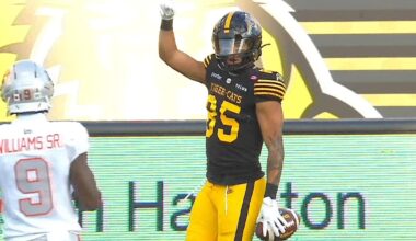 'They'll start it with a bang here in the Hammer': Smith hauls in his third TD of the season – TSN