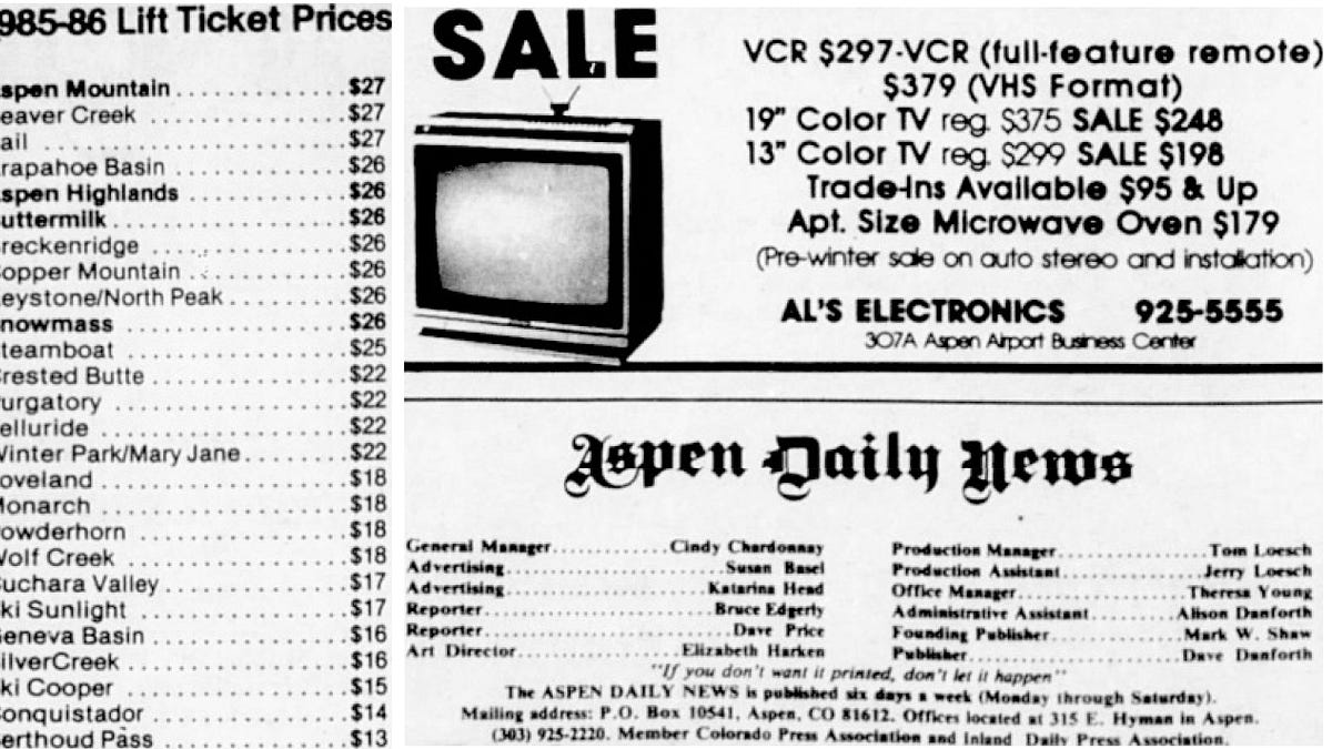 In 1985, a 19-Inch TV Cost 10 Times More than a Steamboat Lift Ticket