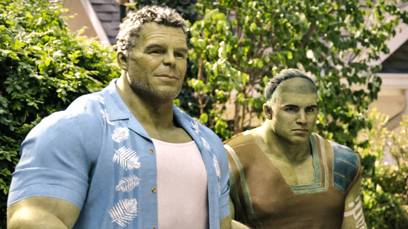 Skaar and Smark Hulk standing in front of trees in She-Hulk: Attorney at Law.