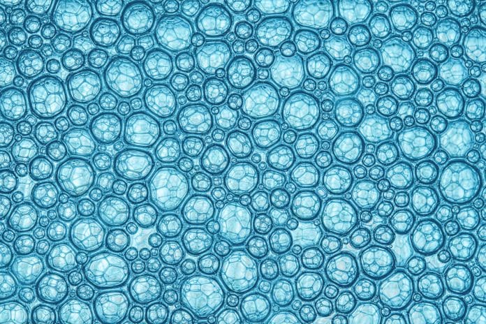 texture of air bubbles in blue water