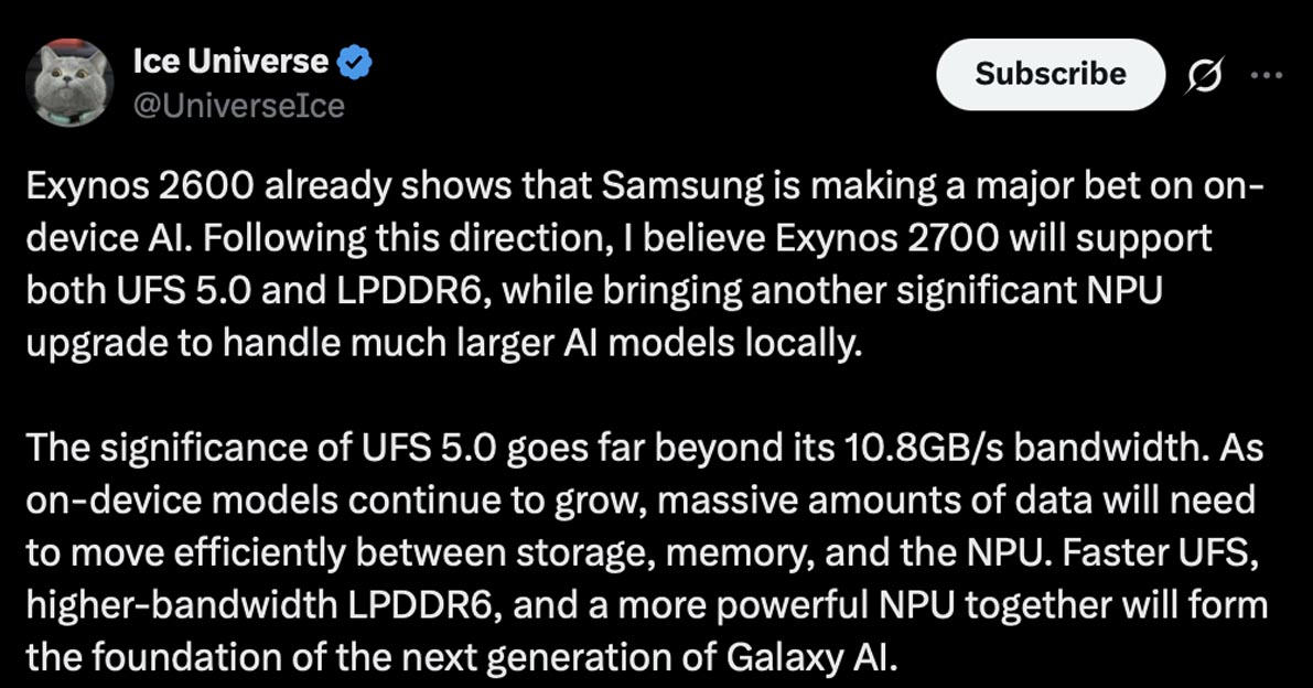 ice universe x post exynos 2700 ufs 5.0 support ice universe x post exynos 2700 ufs 5.0 support