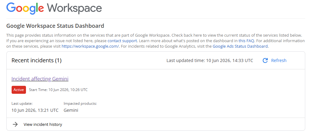 Google Gemini outage