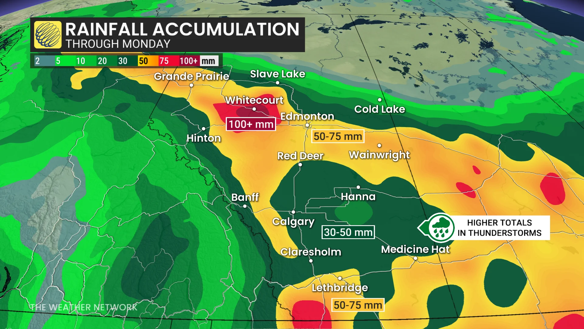 Alberta rainfall through Monday