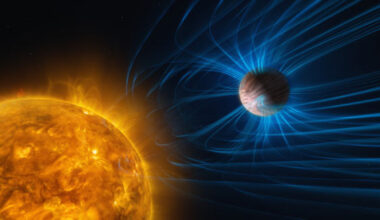 This illustration shows magnetic activity in an ultra-hot Jupiter. Image credit: ESO / M. Kornmesser / L. Calçada.