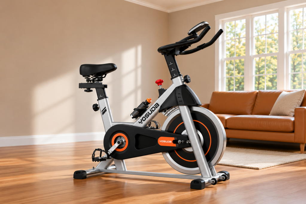 YOSUDA exercise bike in a living room.