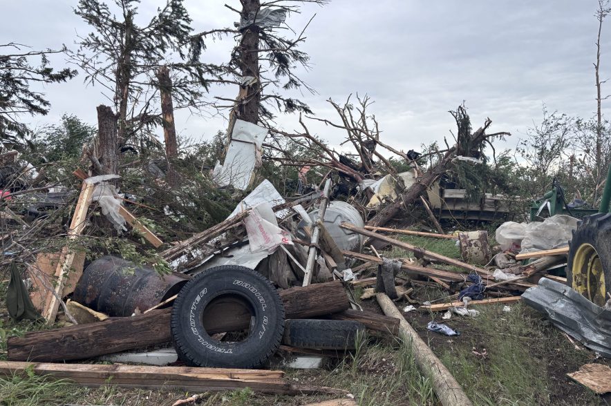 A tornado swept through the Brock family’s farmyard on Tuesday, toppling trees and destroying much of their home.