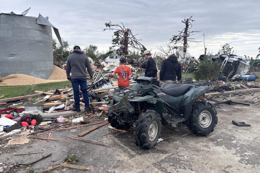 Wreckage of the Brock family farm in Alameda after a storm on June 9, 2026. (Gillian Massie/980 CJME)