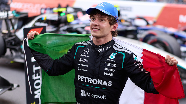Andrea Kimi Antonelli of Italy and Mercedes AMG Petronas F1 Team celebrates after winning the Monaco Grand Prix during the F1 Grand Prix of Monaco at Circuit de Monaco on June 07, 2026 in Monte-Carlo, Monaco.