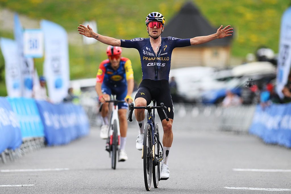 COLL DE LA BOTELLA, ANDORRA - JUNE 21: Tom Pidcock of Great Britain and Team Pinarello Q36.5 Pro Cycling celebrates at finish line as race winner during the 2nd Andorra MoraBanc Classica 2026 a 125km one day race from Andorra la Vella to Coll de la Botella 2072m on June 21, 2026 in Coll de la Botella, Andorra. (Photo by Alex Broadway/Getty Images)