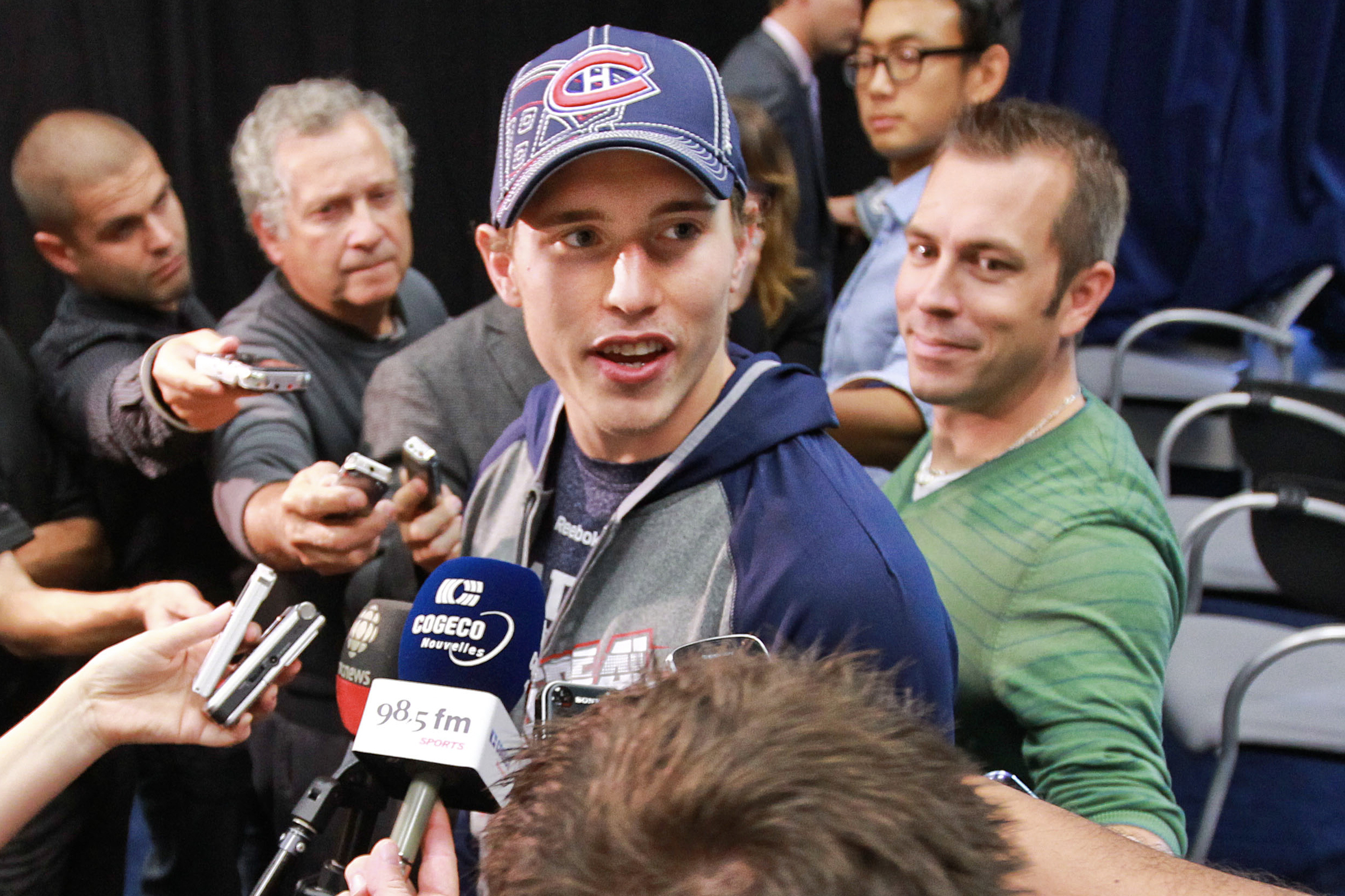 Brendan Gallagher in a media scrum