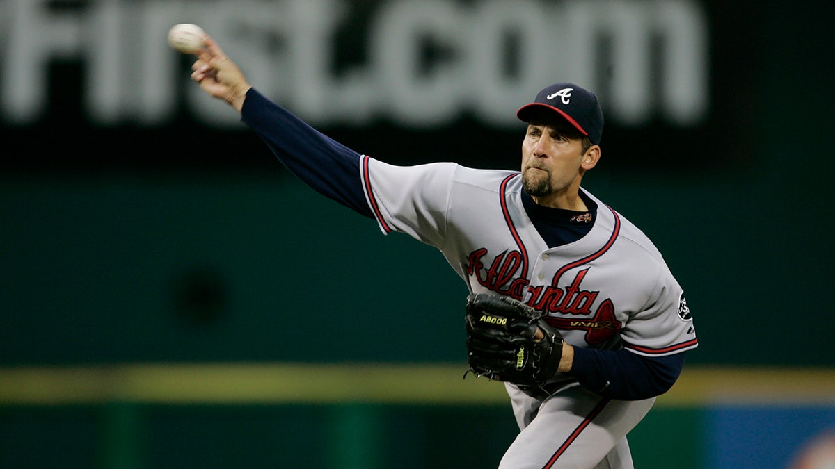 Atlanta Braves pitcher John Smoltz pitching during a game at RFK Stadium in Washington, D.C.
