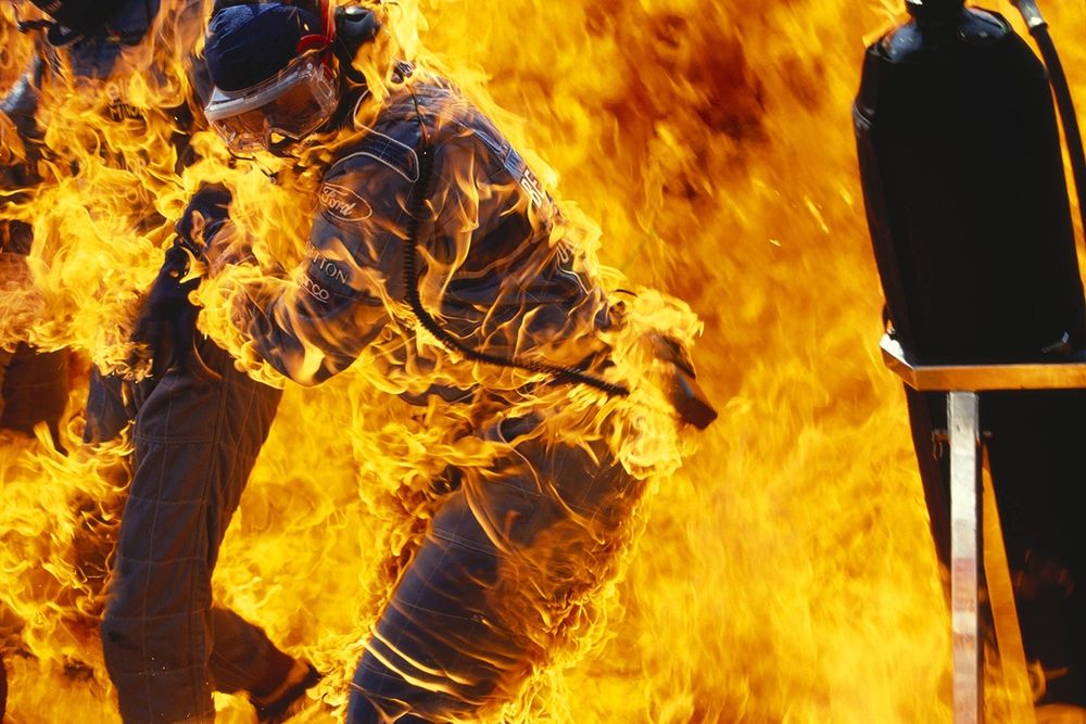 Steven Tee's infamous shot of Jos Verstappen's fuel fire at Hockenheim of 1994 demonstrated the perils of in-race refuelling