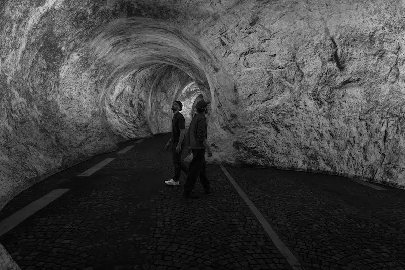 JR and Thomas Bangalter in La Caverne du Pont Neuf, Paris, June 2026. Photo: Tara-Jay Bangalter © 2026 Atelier JR