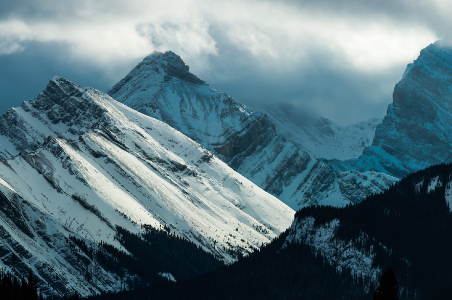 Snow on Kananaskis mountains.