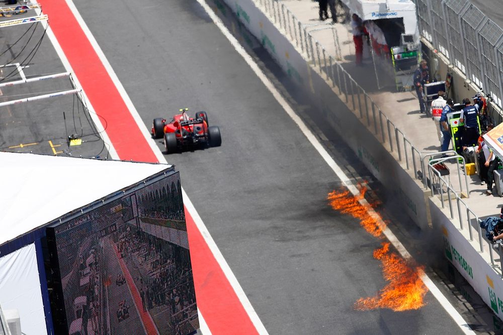Kimi Raikkonen narrowly avoided anything worse than stinging eyes when Kovalainen left the pits with fuel hose in tow