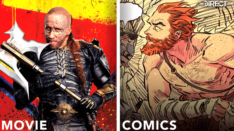 poster of Matthias Schoenaerts as Krem of the Yellow Hills licking an axe in 'Supergirl,' Krem of the Yellow Hills in DC Comics.