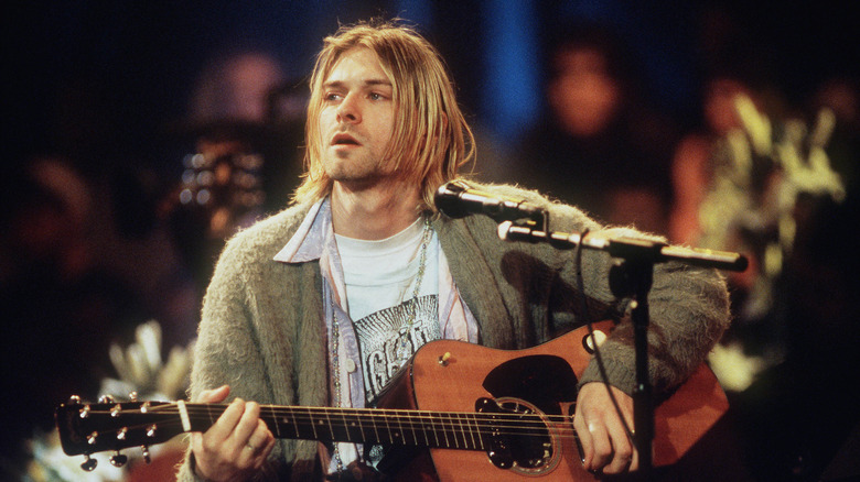 Kurt Cobain with acoustic guitar during MTV Unplugged