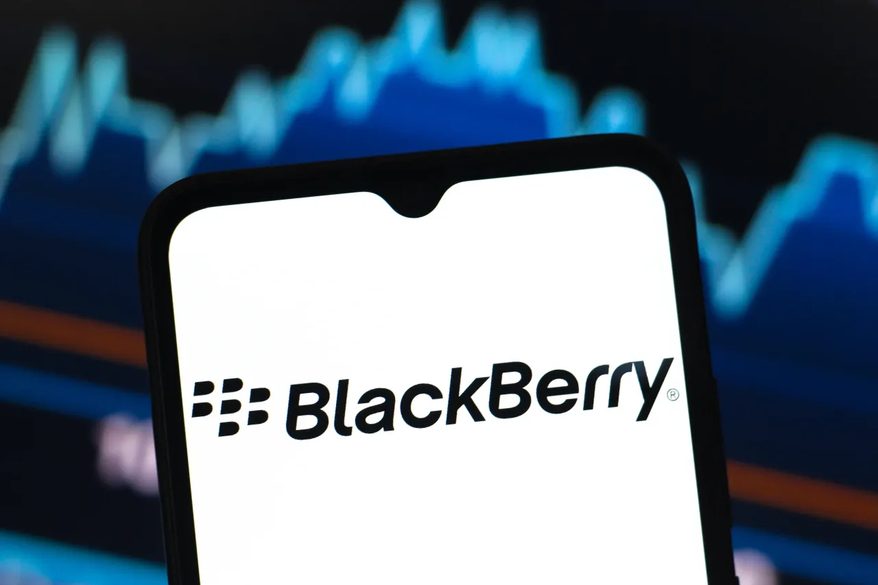 In this photo illustration, the BlackBerry Limited logo is seen displayed on a smartphone screen.