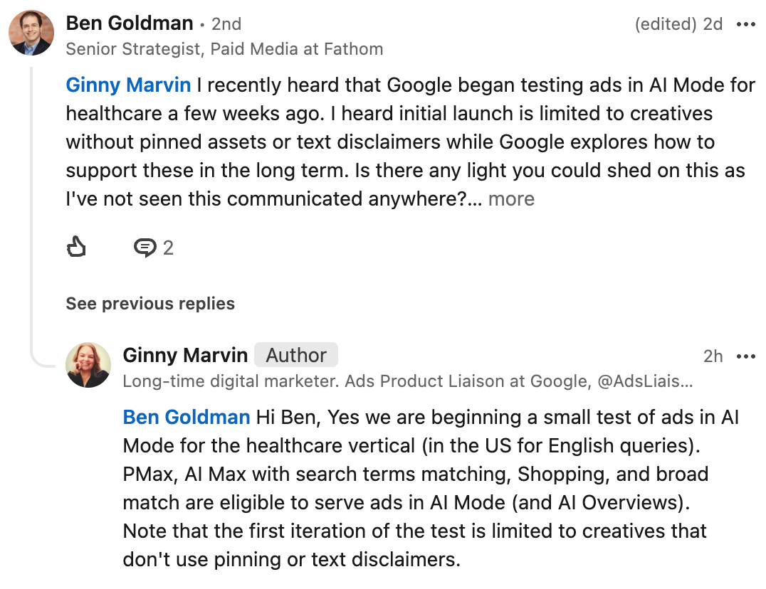 Linkedin Google Ads Healthcare Ads Response