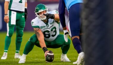Saskatchewan Roughriders offensive lineman Logan Ferland settling in nicely in second year playing centre | 620 CKRM - The Voice of Saskatchewan