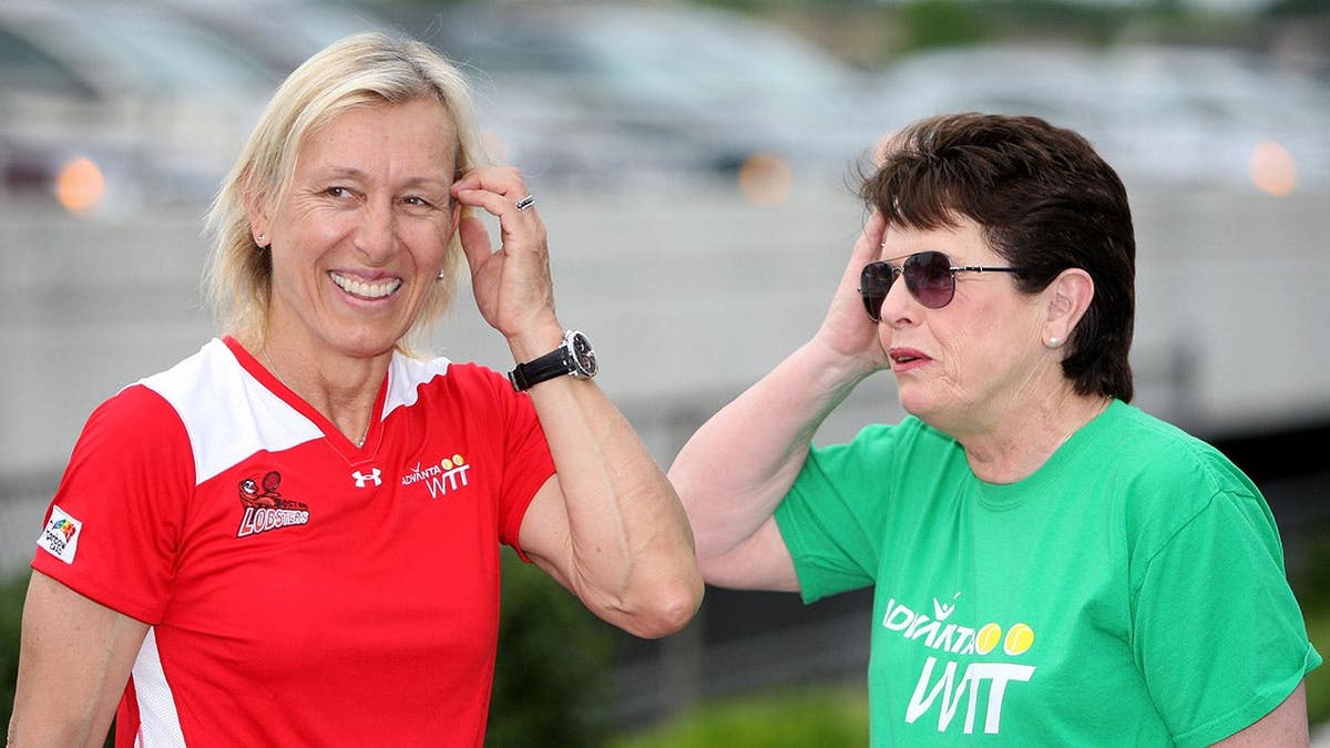 Martina Navratilova and Billie Jean King teaching youth tennis at King of Prussia Mall