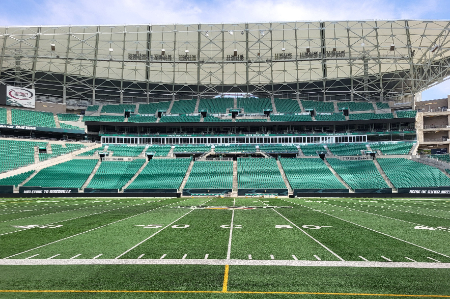 A view from the sidelines of Regina's Mosaic Stadium.