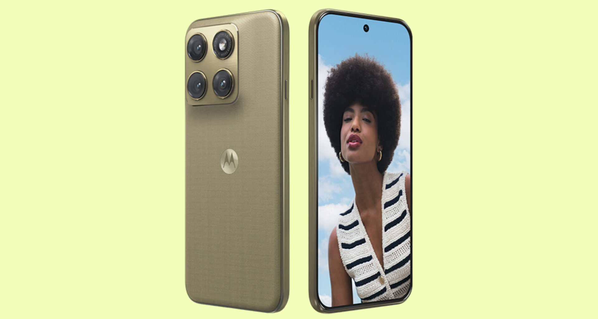 Render of the Motorola Edge 2026 against a yellow background.