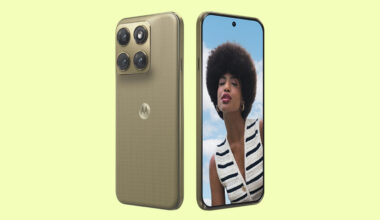 Render of the Motorola Edge 2026 against a yellow background.