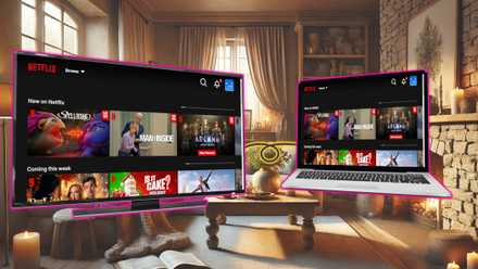 netflix on tv and laptop screen with cozy background