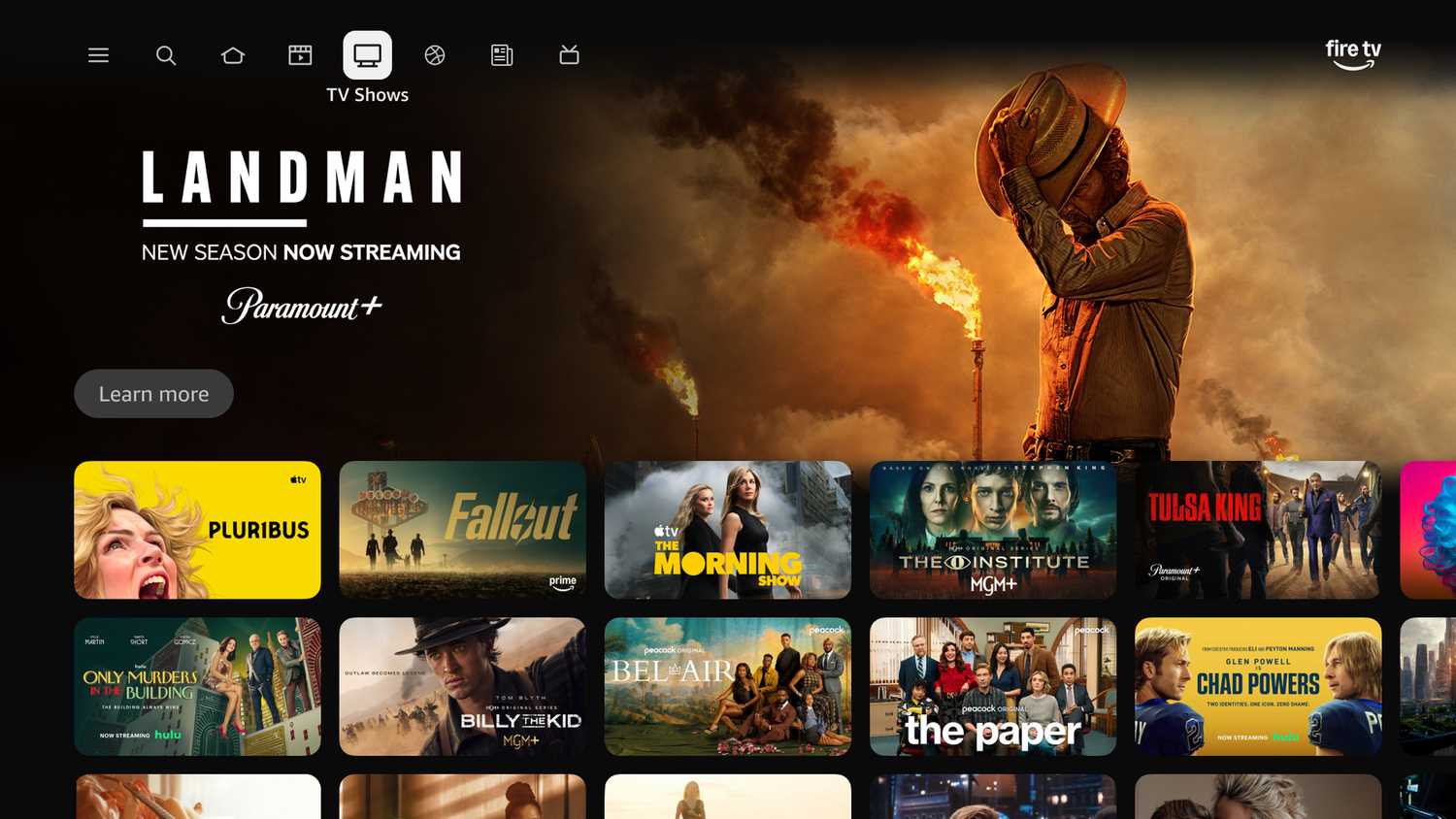 Amazon Fire TV user interface redesign, TV shows tab.