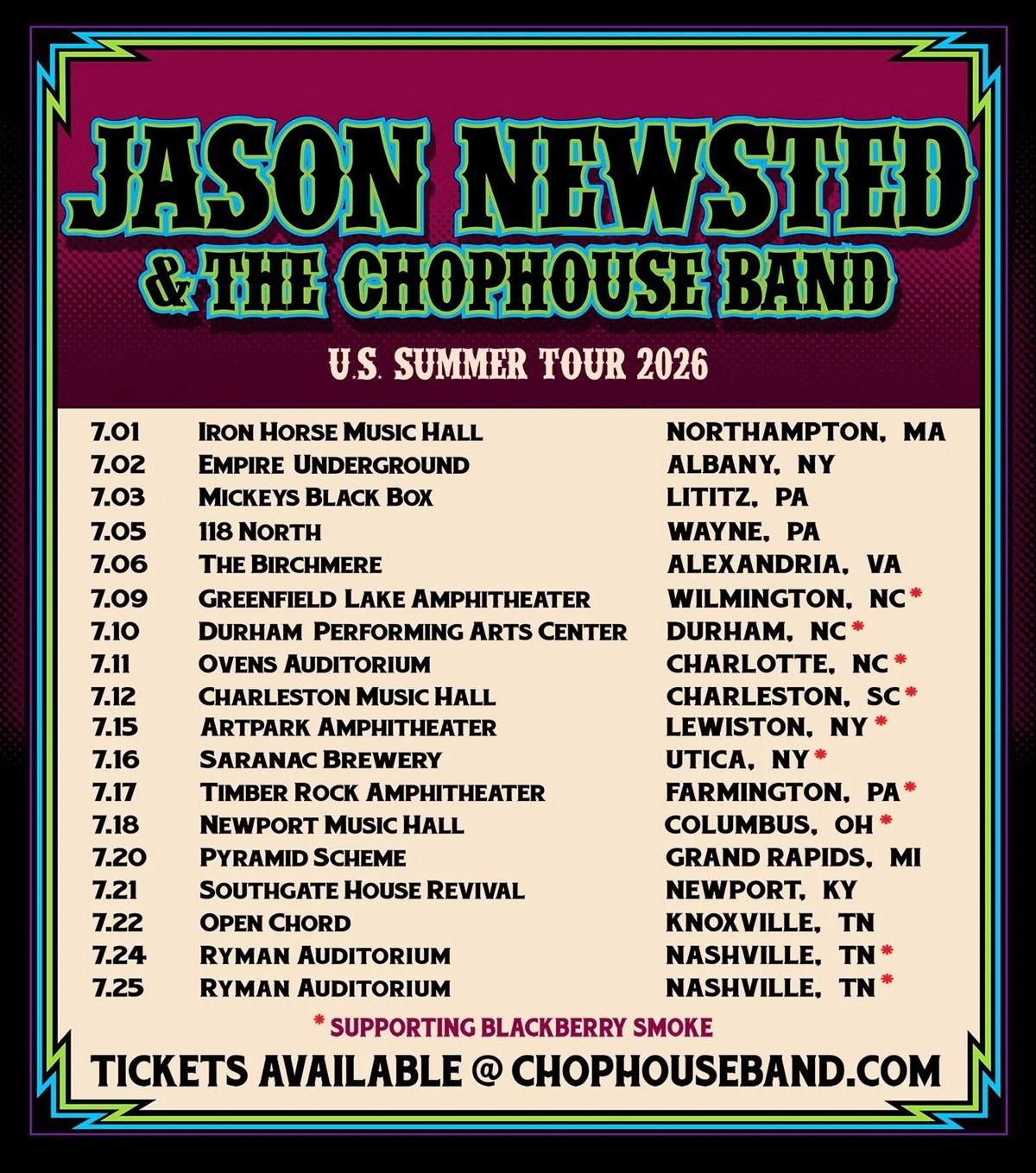 Newstead and Chophouse Band tour poster