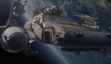Screenshot from the space scene in Fast and Furious 9 (2021)